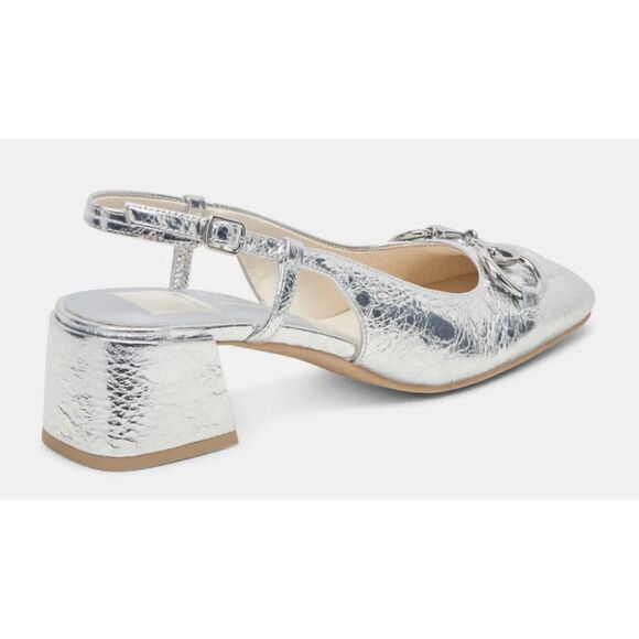 Dolce Vita Melli Silver Distressed Leather Heels Sandals Size 9 / New - Picture 3 of 8